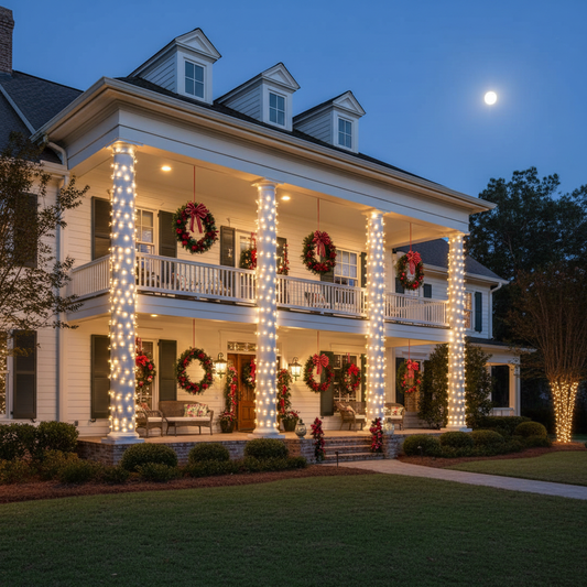 How to Decorate Columns with Christmas Tree Lights