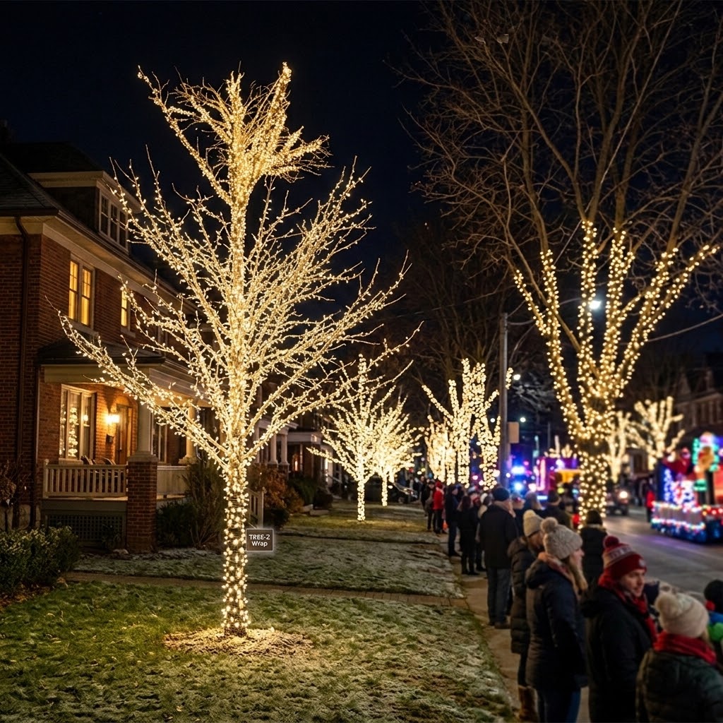 TREE-Z® Wrap - Decorative house at night with colorful Christmas lights during parade