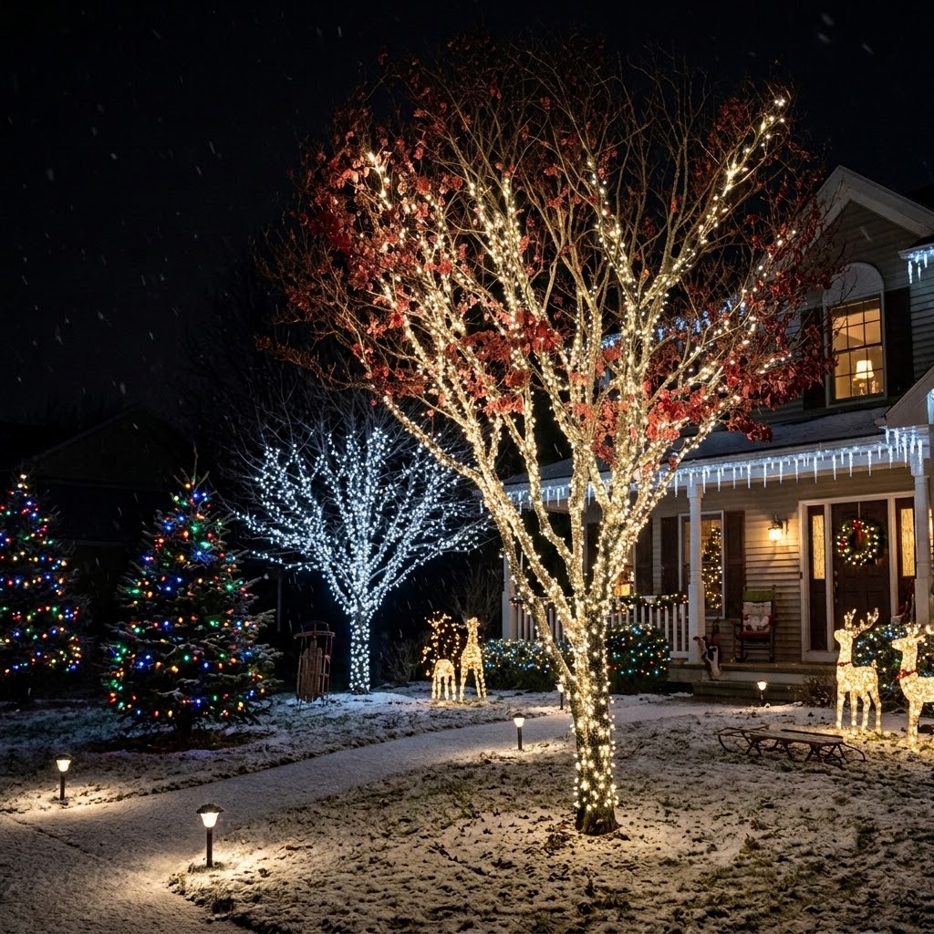 TREE-Z® Wrap - House at night decorated  for Christmas